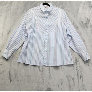 Vintage Millie Pearl Snap‎ Shirt Womens 19/20 Blue Striped Western Equestrian